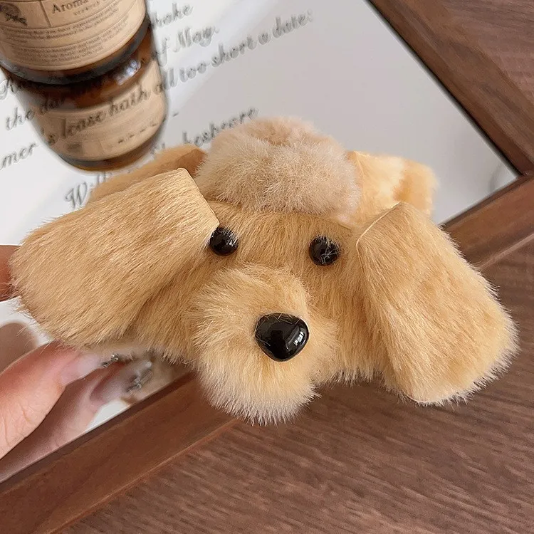 Fall Winter Cute Plush Puppy Claw Clip for Women – Cozy Back-of-Head Bun Hair Shark Clip, Aesthetic Hair Accessory with Adorable Dog Design